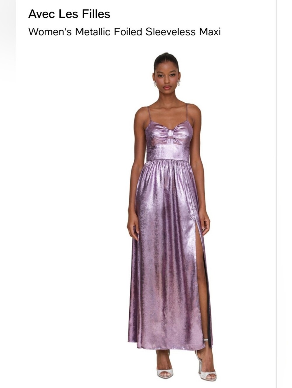 Avec Les Filles Silver Metallic Sleeveless Gown